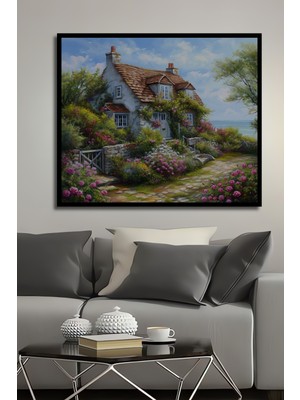 Teona Ahşap Çerçeve Görünümlü Büyülü Kır Evi Bahçesi Ahşap Mdf Dekoratif Tablo Dikdörtgen Tablo