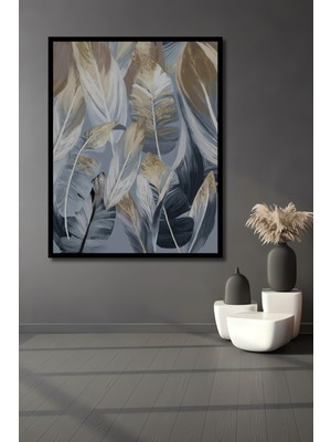 Teona Ahşap Çerçeve Görünümlü Soyut Yaprak Desenli Dekoratif Ahşap Mdf Ev Duvar Tablo Dikdörtgen Ev Duvar Tablo