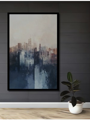 Teona Ahşap Çerçeve Görünümlü Soyut Şehir Manzarası Dekoratif Ahşap Mdf Ev Duvar Tablo Dikdörtgen Ev Duvar Tablo