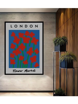 Teona Ahşap Çerçeve Görünümlü Londra Çiçek Pazarı Dekoratif Ahşap Mdf Ev Duvar Tablo Dikdörtgen Ev Duvar Tablo