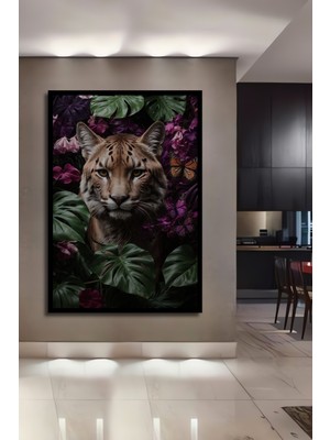 Teona Ahşap Çerçeve Görünümlü Kaplan Çiçek Bahçesi Dekoratif Ahşap Mdf Ev Duvar Tablo Dikdörtgen Ev Duvar Tablo