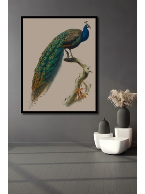 Teona Ahşap Çerçeve Görünümlü Göz Alıcı Tavus Kuşu Ahşap Mdf Dekoratif Ev Duvar Tablo Dikdörtgen Ev Duvar Tablo