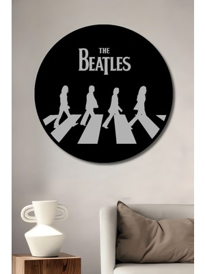 Teona Ahşap Çerçeve Görünümlü The Beatles Abbey Road Ahşap Mdf Dekoratif Ev Duvar Tablo Yuvarlak Ev Duvar Tablo