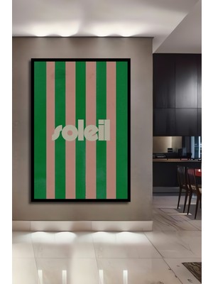 Teona Ahşap Çerçeve Görünümlü Retro Çizgili Soleil Ahşap Mdf Dekoratif Ev Duvar Tablo Dikdörtgen Ev Duvar Tablo