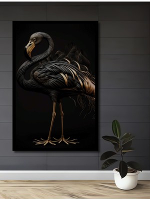Teona Ahşap Çerçeve Görünümlü Zarif Siyah Flamingo Dekoratif Ahşap Mdf Ev Duvar Tablo Dikdörtgen Ev Duvar Tablo