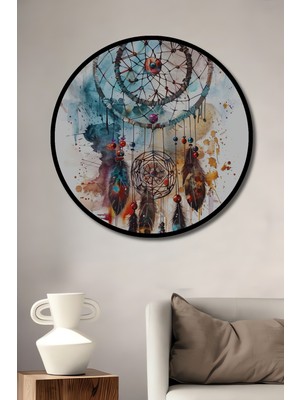 Teona Ahşap Çerçeve Görünümlü Rüya Kapanı Soyut Sanat Ahşap Mdf Dekoratif Ev Duvar Tablo Yuvarlak Ev Duvar Tablo