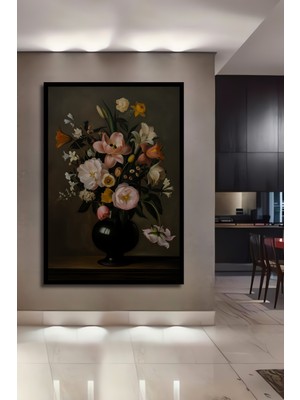 Teona Ahşap Çerçeve Görünümlü Vintage Çiçek Buketi Dekoratif Ahşap Mdf Ev Duvar Tablo Dikdörtgen Ev Duvar Tablo