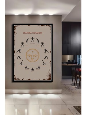 Teona Ahşap Çerçeve Görünümlü Chandra Namaskar Yoga Dekoratif Ahşap Mdf Ev Duvar Tablo Dikdörtgen Ev Duvar Tablo