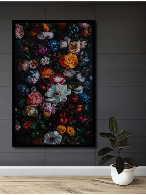 Teona Ahşap Çerçeve Görünümlü Renkli Çiçek Bahçesi Dekoratif Ahşap Mdf Ev Duvar Tablo Dikdörtgen Ev Duvar Tablo