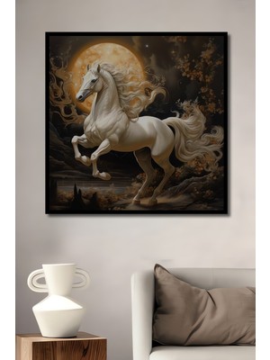Teona Ahşap Çerçeve Görünümlü Görkemli Unutulmaz At Dekoratif Ahşap Mdf Ev Duvar Tablo Dikdörtgen Ev Duvar Tablo