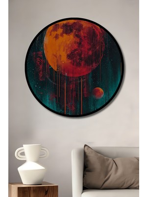 Teona Ahşap Çerçeve Görünümlü Kızıl Gezegenin Gizemi Dekoratif Ahşap Mdf Ev Duvar Tablo Yuvarlak Ev Duvar Tablo