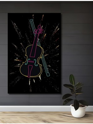 Teona Ahşap Çerçeve Görünümlü Keman Işık Patlaması Dekoratif Ahşap Mdf Ev Duvar Tablo Dikdörtgen Ev Duvar Tablo