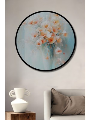 Teona Ahşap Çerçeve Görünümlü Pastel Çiçek Aranjmanı Dekoratif Ahşap Mdf Ev Duvar Tablo Yuvarlak Ev Duvar Tablo