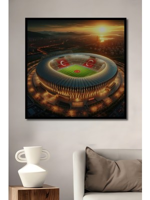 Teona Ahşap Çerçeve Görünümlü Türk Bayraklı Stadyum Dekoratif Ahşap Mdf Ev Duvar Tablo Dikdörtgen Ev Duvar Tablo