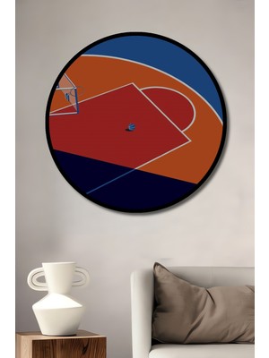 Teona Ahşap Çerçeve Görünümlü Renkli Basketbol Sahası Ahşap Mdf Dekoratif Ev Duvar Tablo Yuvarlak Ev Duvar Tablo