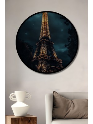 Teona Ahşap Çerçeve Görünümlü Büyüleyici Eyfel Kulesi Dekoratif Ahşap Mdf Ev Duvar Tablo Yuvarlak Ev Duvar Tablo