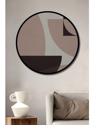 Teona Ahşap Çerçeve Görünümlü Soyut Geometrik Desenli Dekoratif Ahşap Mdf Ev Duvar Tablo Yuvarlak Ev Duvar Tablo
