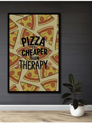 Teona Ahşap Çerçeve Görünümlü Pizza Terapi Mizahı Ahşap Mdf Dekoratif Ev Duvar Tablo Dikdörtgen Ev Duvar Tablo