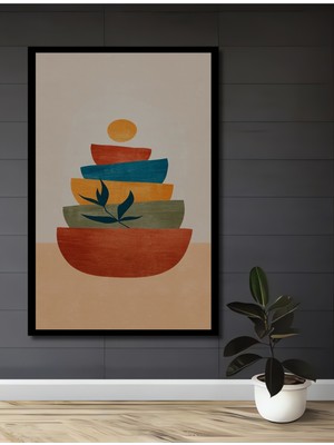 Teona Ahşap Çerçeve Görünümlü Renkli Kase Dengesi Dekoratif Ahşap Mdf Ev Duvar Tablo Dikdörtgen Ev Duvar Tablo