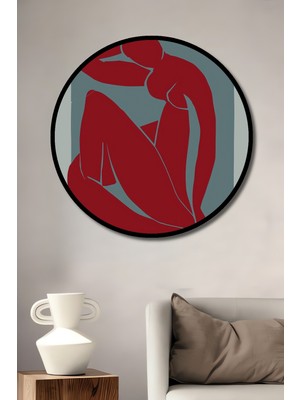 Teona Ahşap Çerçeve Görünümlü Matisse Kırmızı Figürlü Decoratif Ahşap Mdf Ev Duvar Tablo Yuvarlak Ev Duvar Tablo