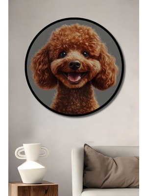 Teona Ahşap Çerçeve Görünümlü Neşeli Kahverengi Köpek Ahşap Mdf Dekoratif Ev Duvar Tablo Yuvarlak Ev Duvar Tablo