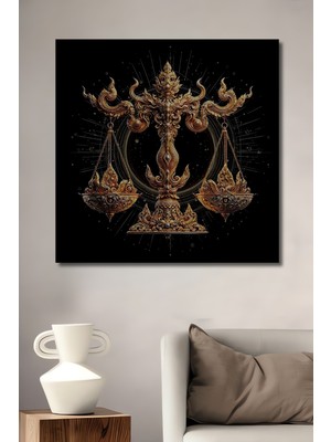 Teona Ahşap Çerçeve Görünümlü Zarif Terazi Desenli Dekoratif Ahşap Mdf Ev Duvar Tablo Dikdörtgen Ev Duvar Tablo