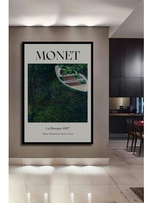 Teona Ahşap Çerçeve Görünümlü Monet La Barque 1887 Ahşap Mdf Dekoratif Ev Duvar Tablo Dikdörtgen Ev Duvar Tablo
