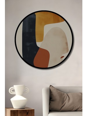 Teona Ahşap Çerçeve Görünümlü Modern Minimalist Soyut Ahşap Mdf Dekoratif Ev Duvar Tablo Yuvarlak Ev Duvar Tablo