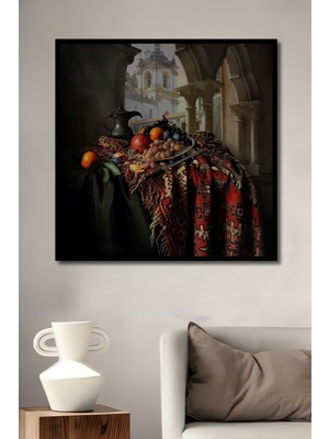 Teona Ahşap Çerçeve Görünümlü Barok Meyve Ziyafeti Ahşap Mdf Dekoratif Ev Duvar Tablo Dikdörtgen Ev Duvar Tablo