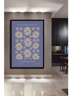 Teona Ahşap Çerçeve Görünümlü Papatya Çiçek Pazarı Dekoratif Ahşap Mdf Ev Duvar Tablo Dikdörtgen Ev Duvar Tablo