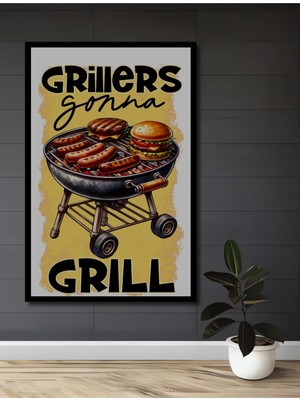 Teona Ahşap Çerçeve Görünümlü Grillers Gonna Grill Ahşap Mdf Dekoratif Ev Duvar Tablo Dikdörtgen Ev Duvar Tablo