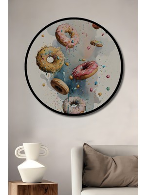Teona Ahşap Çerçeve Görünümlü Renkli Donut Fantezisi Dekoratif Ahşap Mdf Ev Duvar Tablo Yuvarlak Ev Duvar Tablo