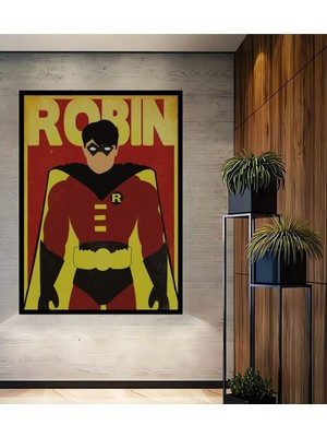 Teona Ahşap Çerçeve Görünümlü Robin Süper Kahraman Ahşap Mdf Dekoratif Ev Duvar Tablo Dikdörtgen Ev Duvar Tablo