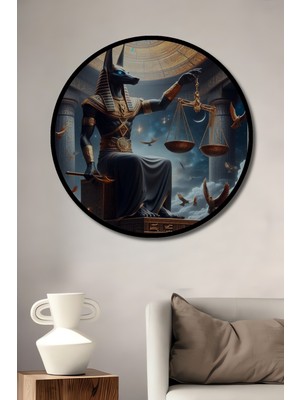 Teona Ahşap Çerçeve Görünümlü Mısır Mitolojisi Anubis Dekoratif Ahşap Mdf Ev Duvar Tablo Yuvarlak Ev Duvar Tablo