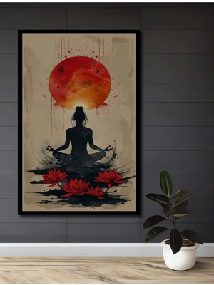 Teona Ahşap Çerçeve Görünümlü Yoga Meditasyon Güneş Dekoratif Ahşap Mdf Ev Duvar Tablo Dikdörtgen Ev Duvar Tablo