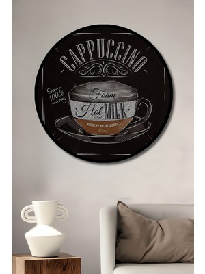 Teona Ahşap Çerçeve Görünümlü Cappuccino Kahve Temalı Dekoratif Ahşap Mdf Ev Duvar Tablo Yuvarlak Ev Duvar Tablo