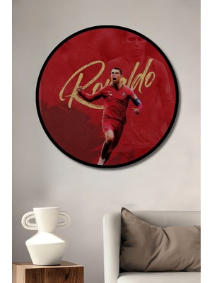 Teona Ahşap Çerçeve Görünümlü Ronaldo Futbol Tutkusu Dekoratif Ahşap Mdf Ev Duvar Tablo Yuvarlak Ev Duvar Tablo