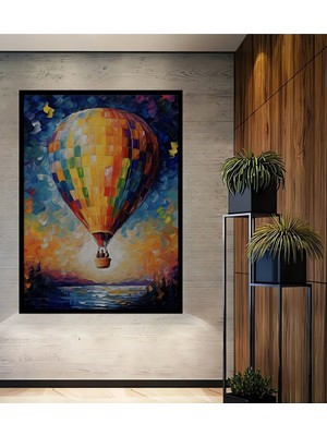 Teona Ahşap Çerçeve Görünümlü Renkli Balon Seyahati Dekoratif Ahşap Mdf Ev Duvar Tablo Dikdörtgen Ev Duvar Tablo