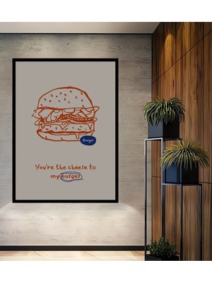 Teona Ahşap Çerçeve Görünümlü Lezzetli Burger Aşkı Dekoratif Ahşap Mdf Ev Duvar Tablo Dikdörtgen Ev Duvar Tablo