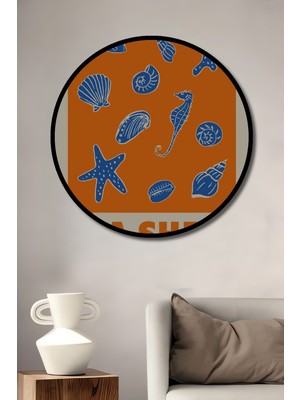 Teona Ahşap Çerçeve Görünümlü Deniz Kabukları Aşkına Ahşap Mdf Dekoratif Ev Duvar Tablo Yuvarlak Ev Duvar Tablo