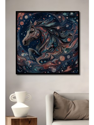 Teona Ahşap Çerçeve Görünümlü Koşan At Soyut Sanat Ahşap Mdf Dekoratif Ev Duvar Tablo Dikdörtgen Ev Duvar Tablo