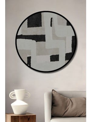 Teona Ahşap Çerçeve Görünümlü Soyut Geometrik Desenli Dekoratif Ahşap Mdf Ev Duvar Tablo Yuvarlak Ev Duvar Tablo