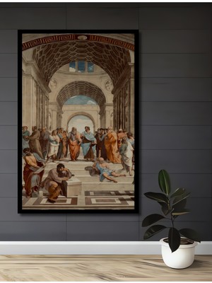 Teona Ahşap Çerçeve Görünümlü Raphael Atina Okulu Dekoratif Ahşap Mdf Ev Duvar Tablo Dikdörtgen Ev Duvar Tablo