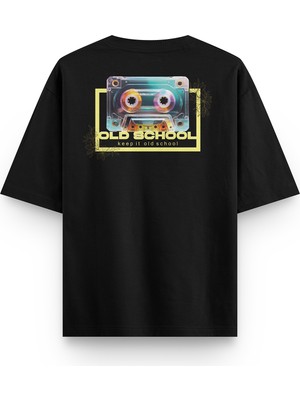 Overoz Siyah Oversize Tshirt Old School Sırt Baskılı T-Shirt Oversize Yazılı Unisex Tişört 1207