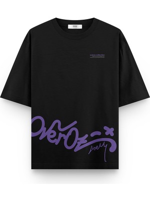 Overoz Graffiti Tag Baskılı Yarı Oversize T-Shirt 1240