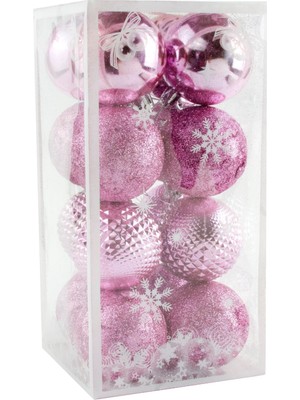 Hg.Aksesuar 16 Adet Lüks Pembe Renkli Cici Top Yılbaşı Ağaç Süsü