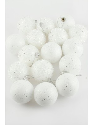Hg.Aksesuar 16 Adet Lüks Beyaz Renkli Cici Top Yılbaşı Ağaç Süsü