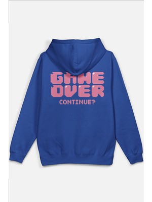 Overoz Game Over Sırt Baskılı Kapüşonlu Oversize Sweatshirt Mavi Hoodie H1199