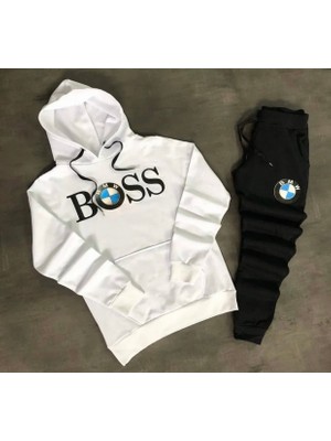 Punix Punıx Büyük Beden Özel Seri Kapüşonlu Bmw Baskılı %100 Pamuk Kışlık Dış Mekan Trend Erkek Eşofman Takımı