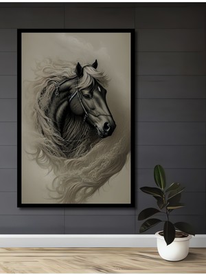 Teona Ahşap Çerçeve Görünümlü Güçlü At Ahşap Mdf Dekoratif Işyeri Duvar Tablo Dikdörtgen Işyeri Duvar Tablo